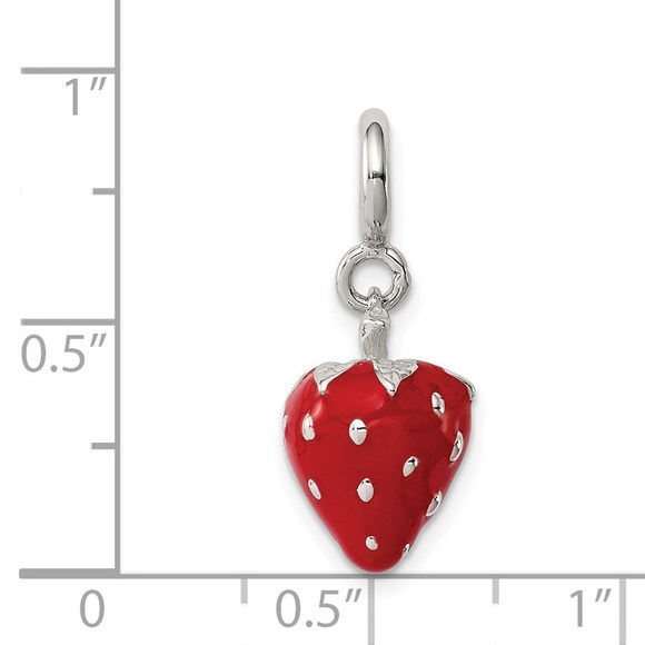 925 Sterling Silver Red Enameled Strawberry Necklace Charm Pendant - Picture 3 of 4